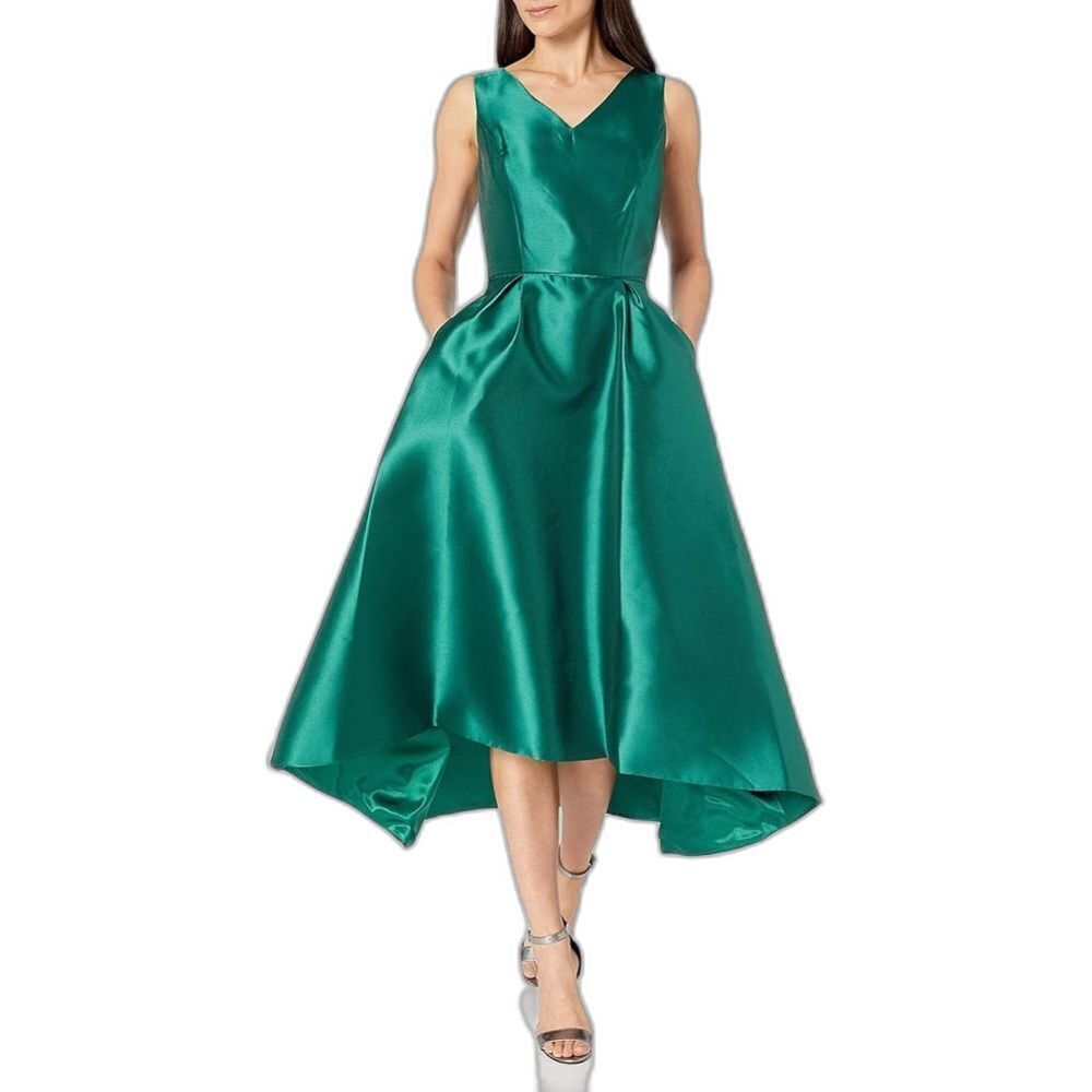 tahari asl green dress NWT Fit & Flare Woman's Size 4 Hunter Hi-Low Hem Pockets NA-09.16.26PM